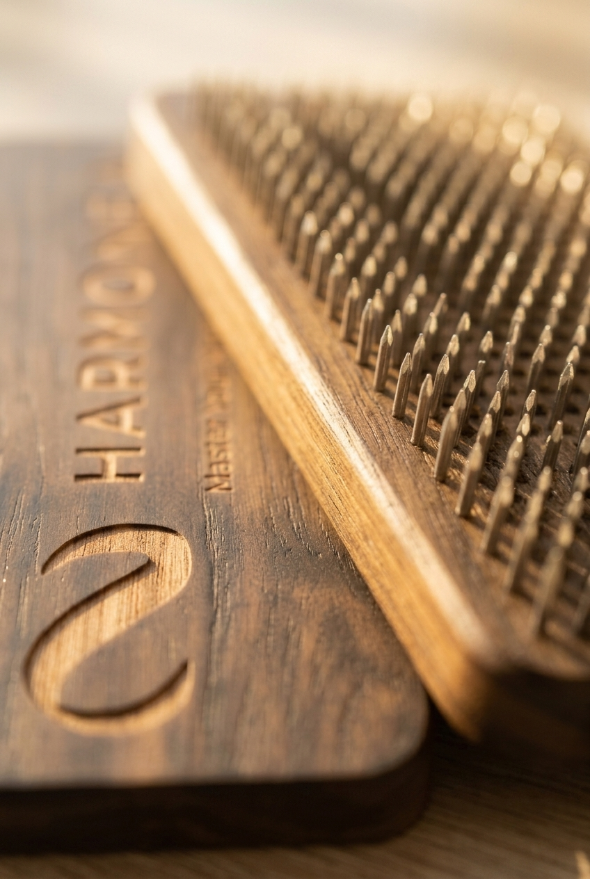 Harmony Board, walnut board with steel acupressure tips, macro detail