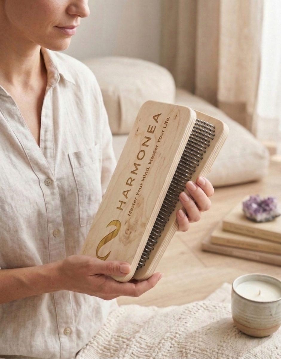 Holding the Harmony Board in morning light