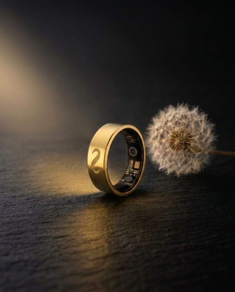 Harmony Ring, gold ring with dandelion, macro